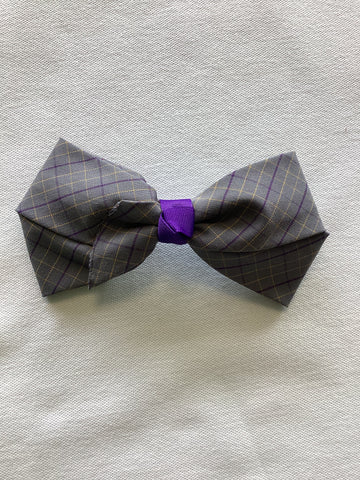 GREY PLAID EXTRA LARGE BOW ON BARRETTE