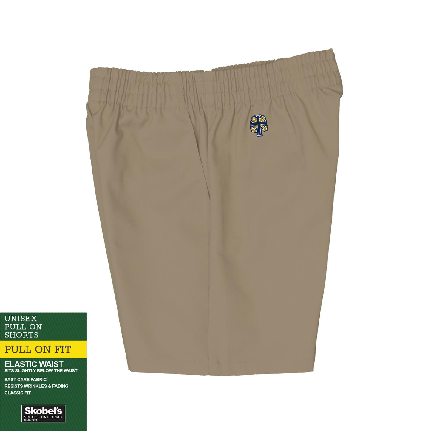Pull On Shorts - Khaki with Holy Cross logo