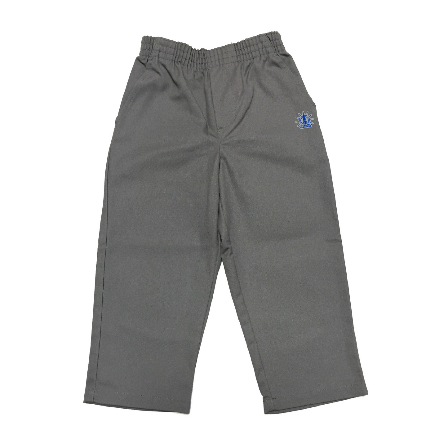 Grey Pull On Pants with St. Charles Borromeo logo