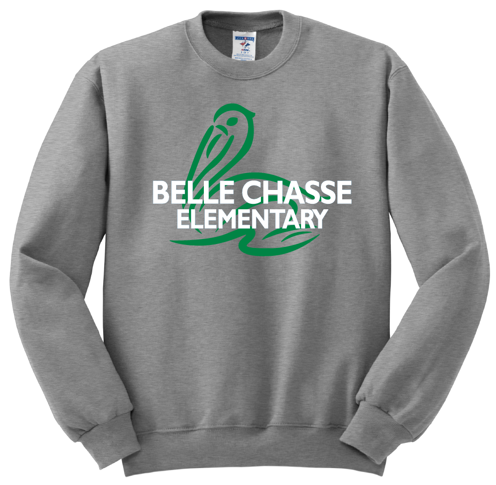 Belle Chasse Elementary Full Chest Crew Sweatshirt - Grey