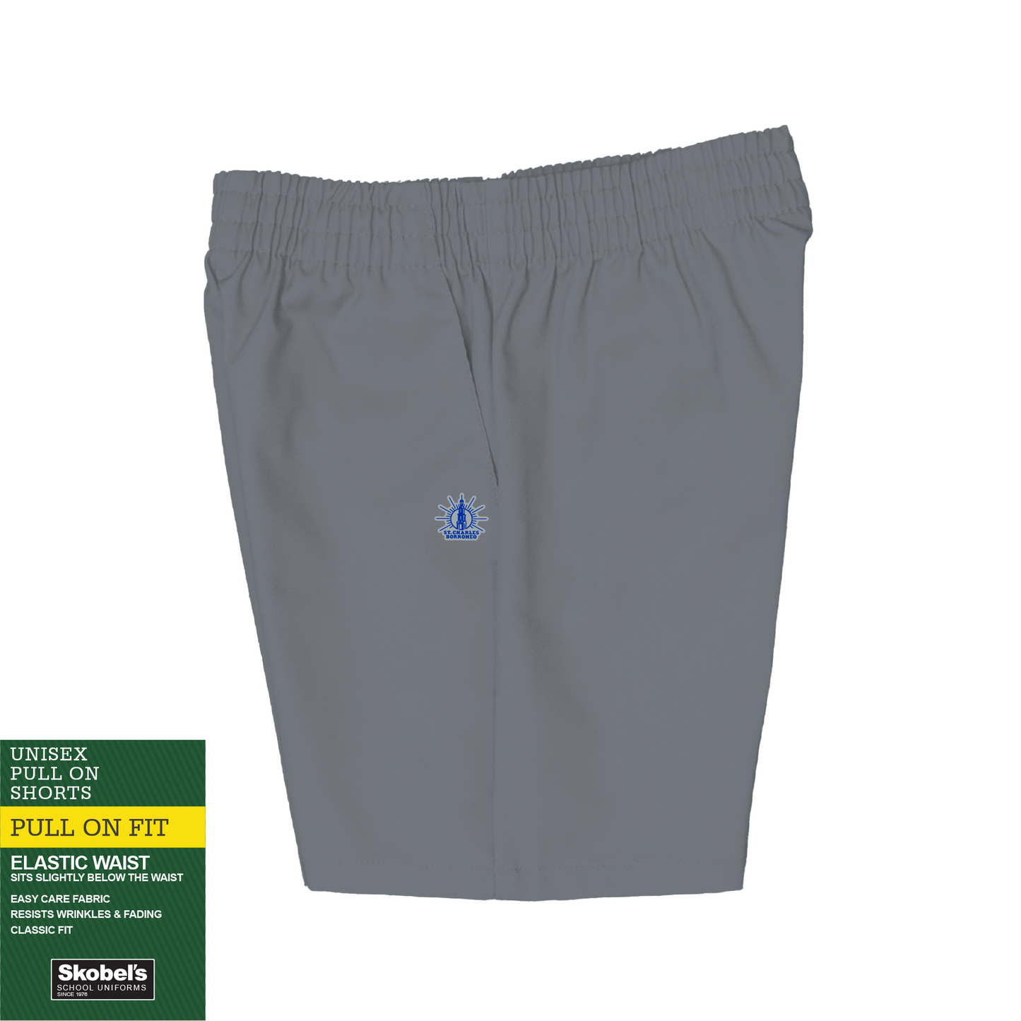 Grey Pull On Short with St. Charles Borromeo logo