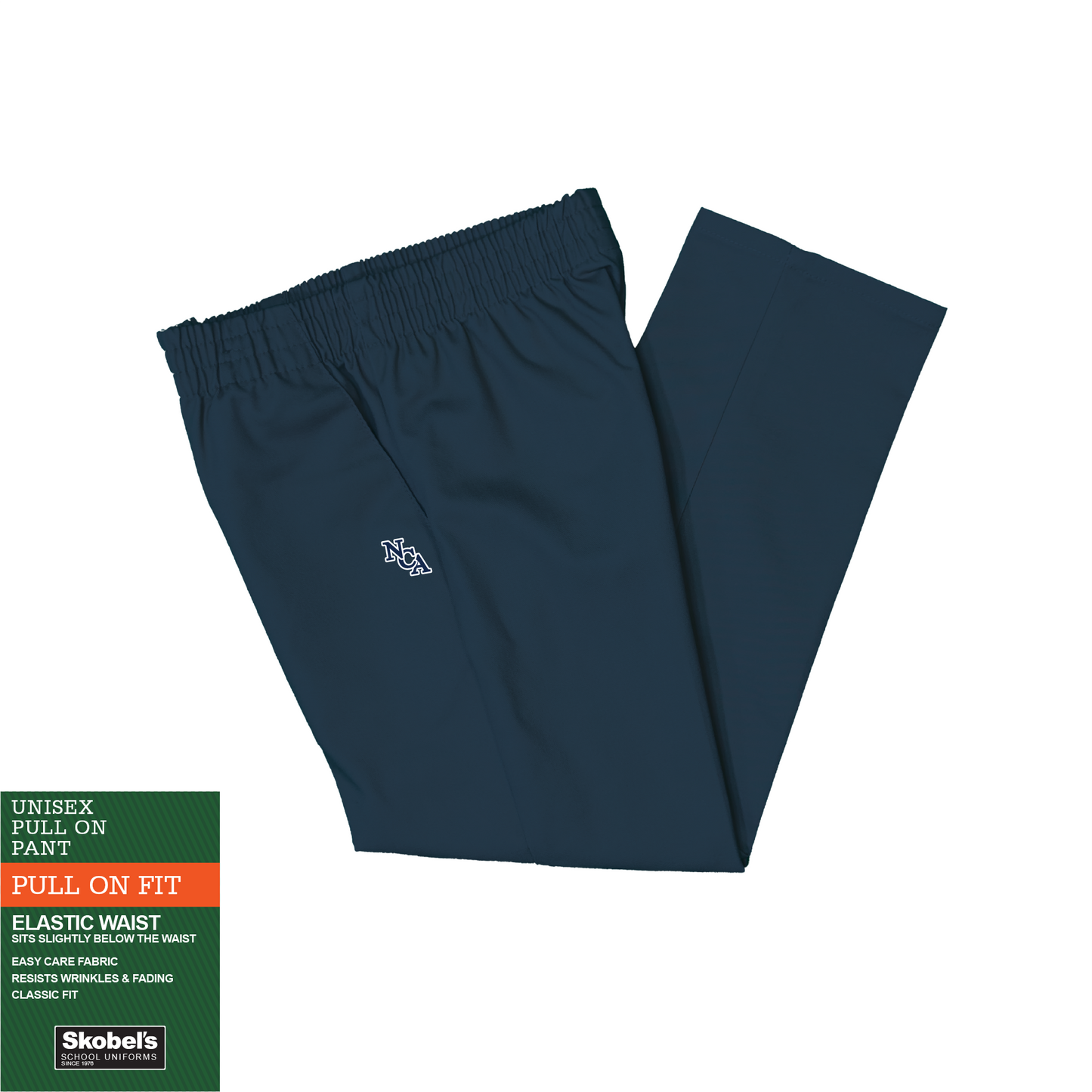 Pull On Pants - Navy with New Covenant Academy logo