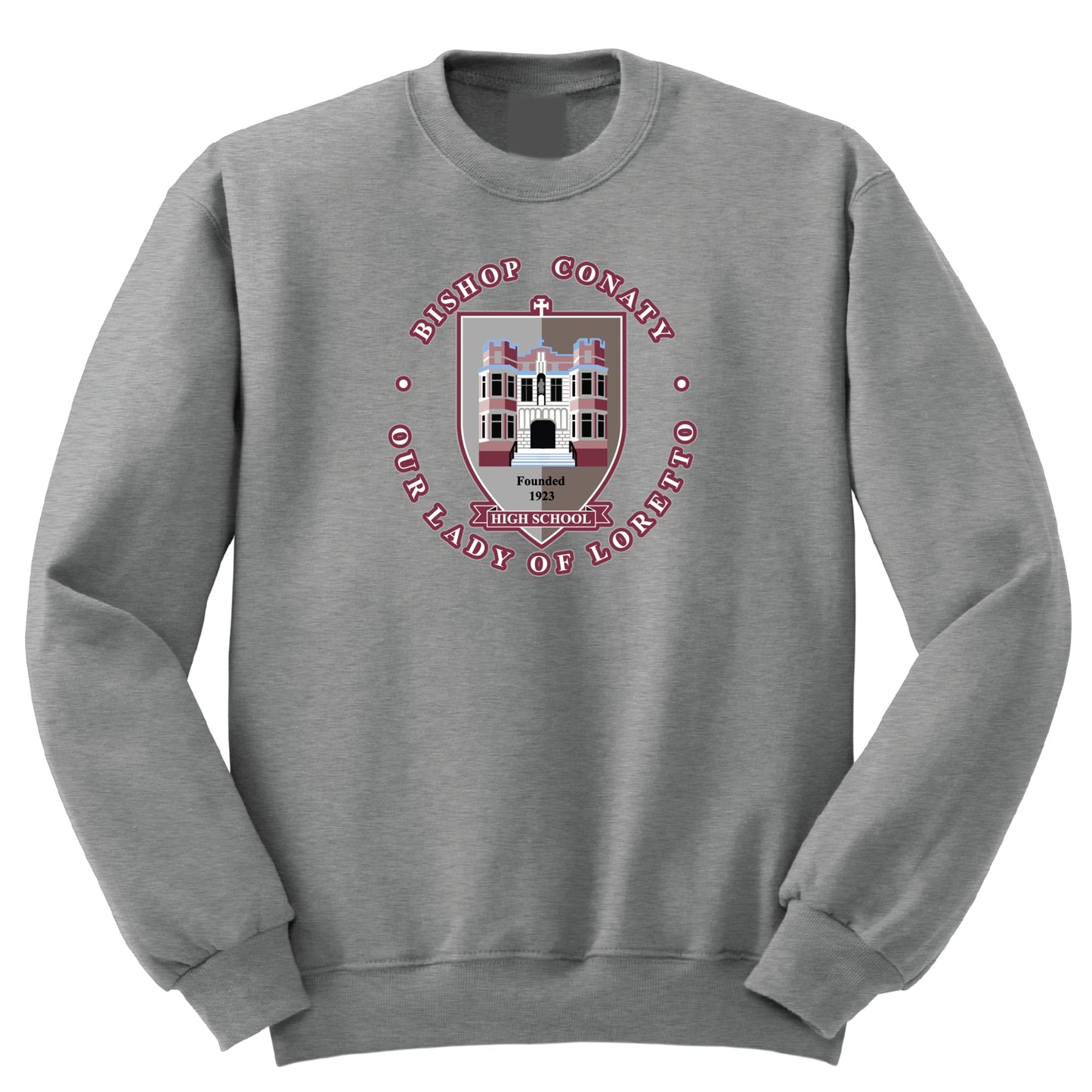 Bishop Conaty-Our Lady of Loretto High School Full Chest Crew Sweatshirt - Grey