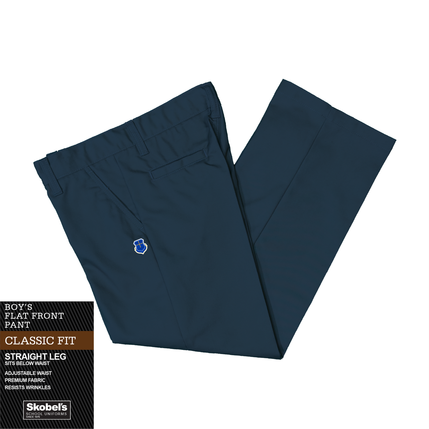 Boys Classic Fit Flexwaist Pants - Navy with Ascension Lutheran logo