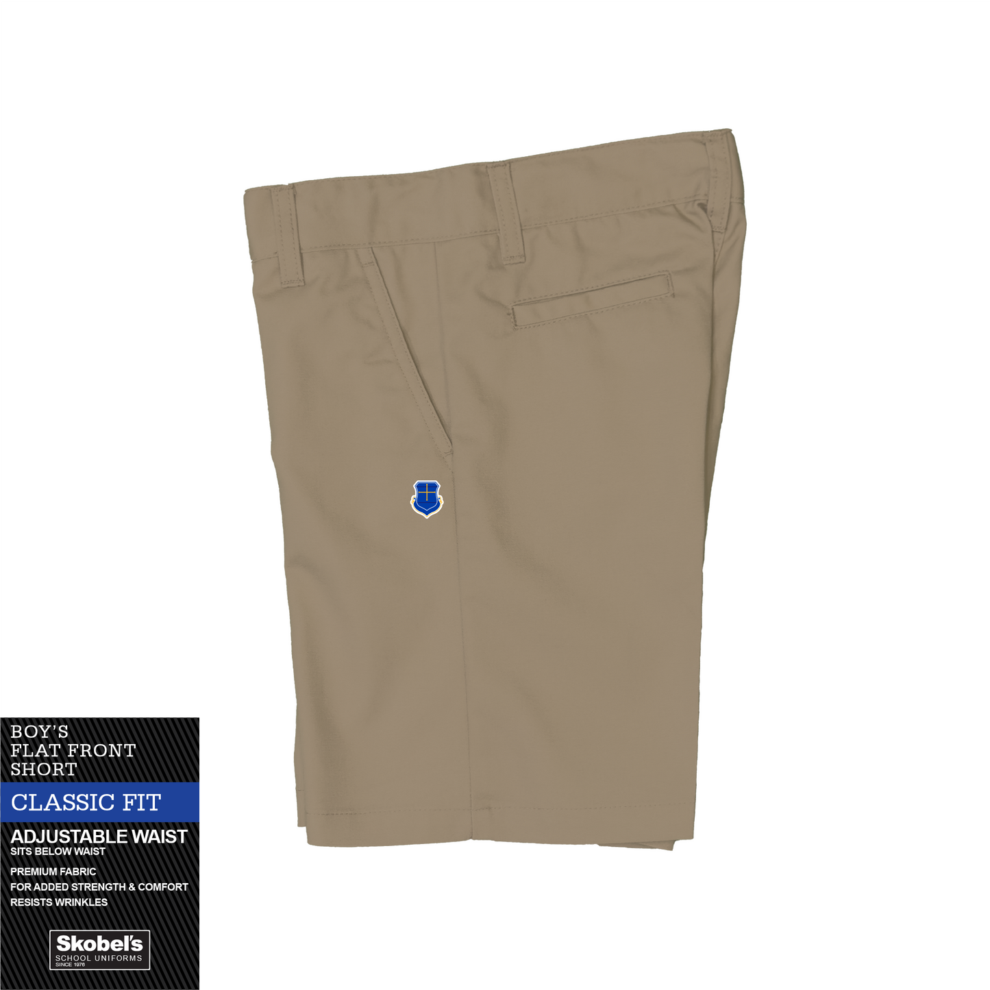 Boys Classic Fit Flexwaist Shorts - Khaki with Ascension Lutheran logo