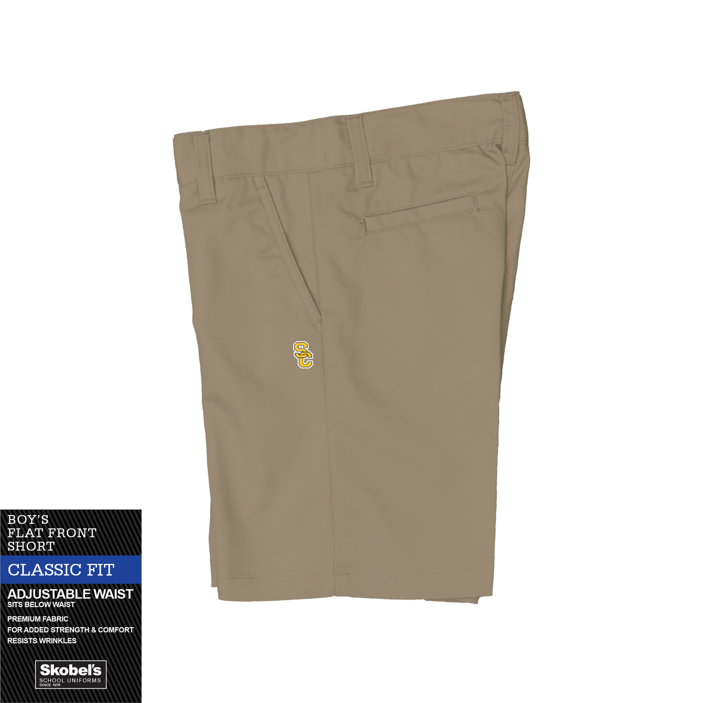 Boys Classic Fit Husky Flexwaist Shorts - Khaki with Santa Clara High logo