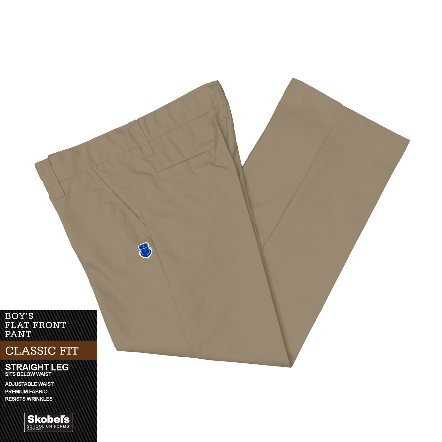 Boys Classic Fit Flexwaist Pants - Khaki with Ascension Lutheran logo