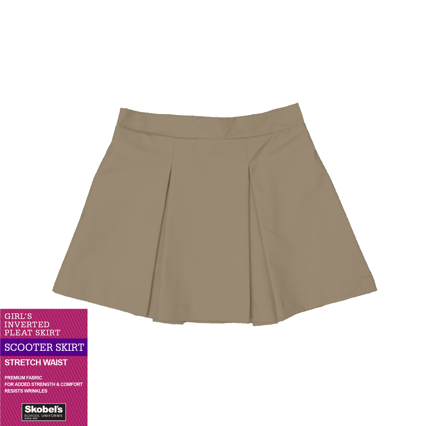 Girls Inverted Pleat Skirt - Khaki