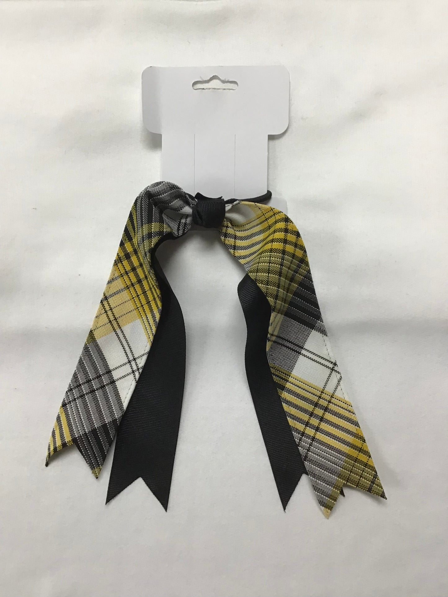 YELLOW PLAID WIDE RIBBON STREAMER BOW