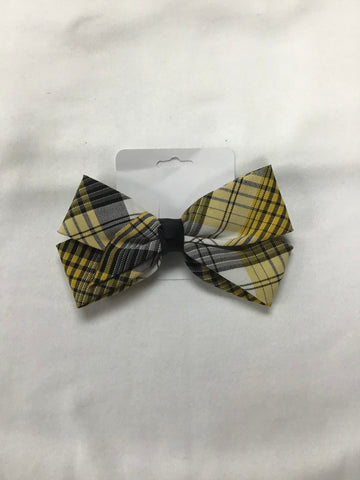 YELLOW PLAID EXTRA LARGE BOW ON BARRETTE