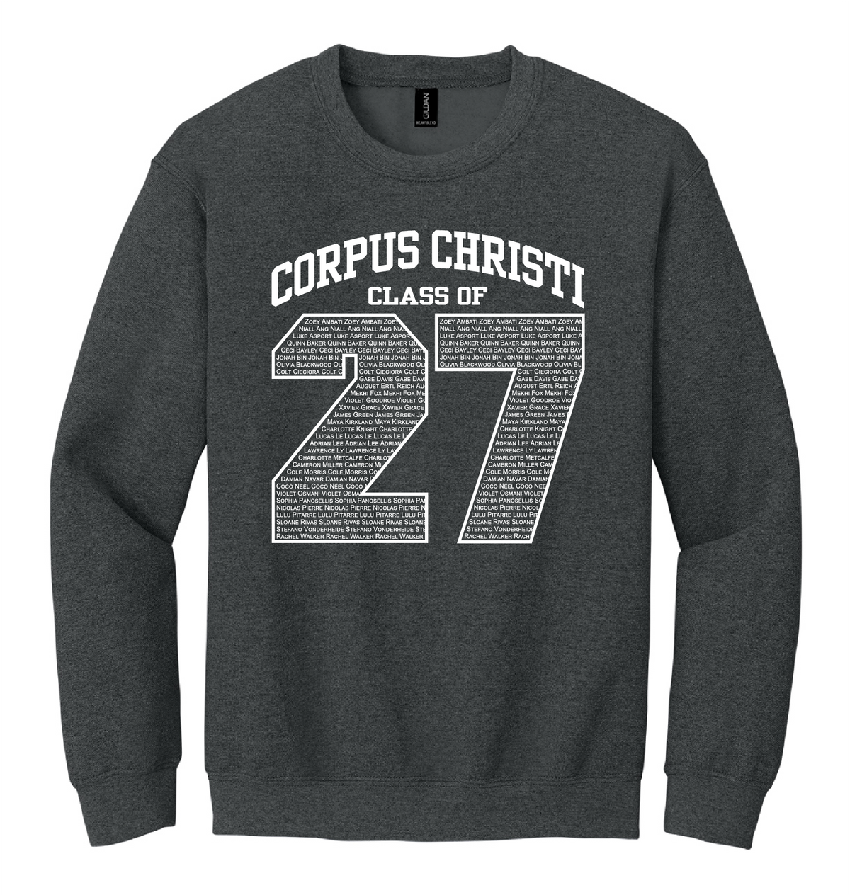 Corpus Christi Class of 2027 Charcoal Heather Crew Sweatshirt (With Names)
