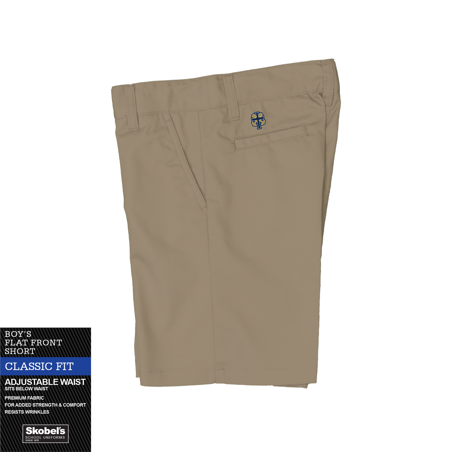 Boys Classic Fit Flexwaist Shorts - Khaki with Holy Cross logo