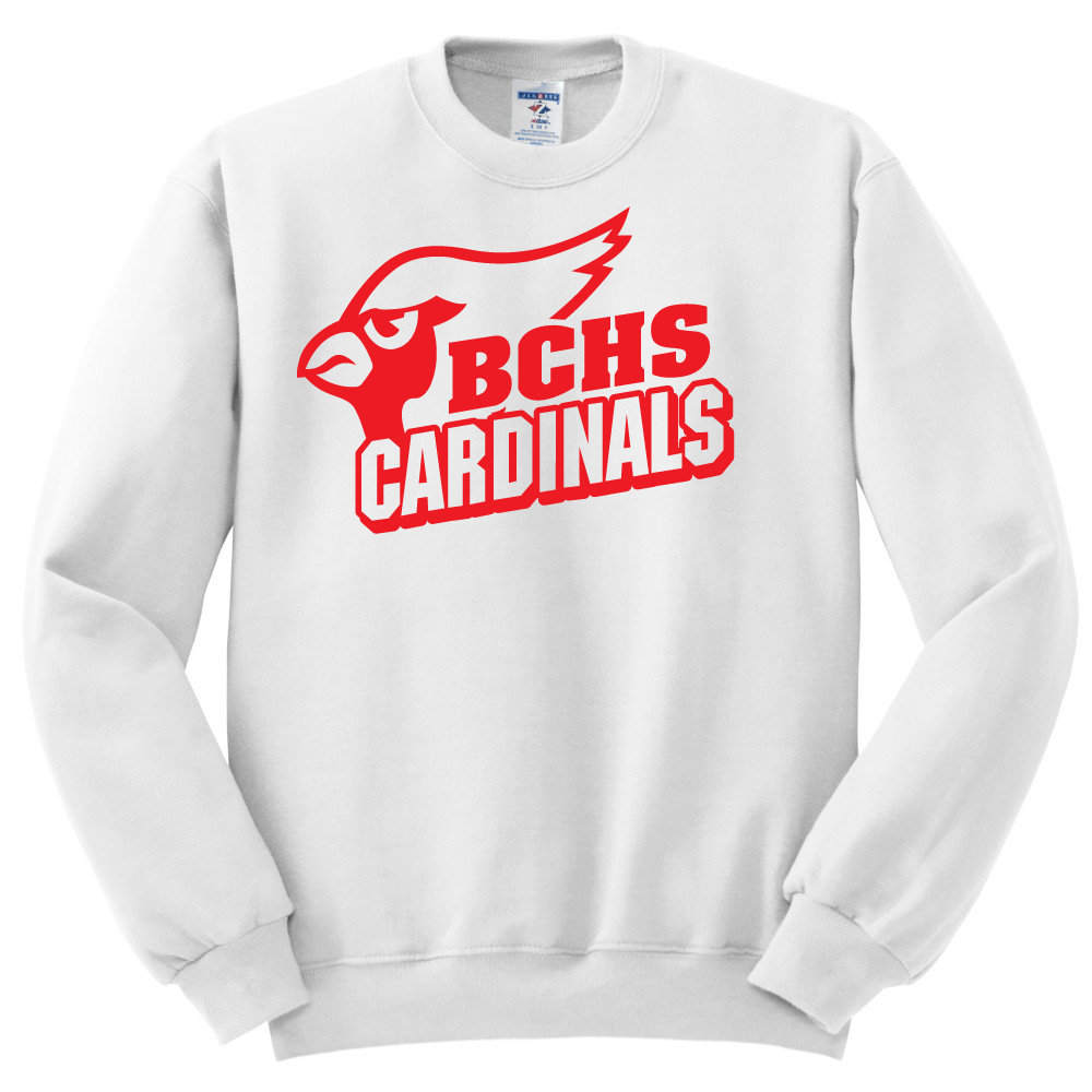 Belle Chasse High Full Chest Cardinal Crew Sweatshirt - White
