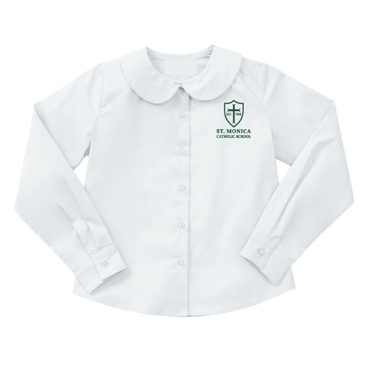 St. Monica Catholic School Round Collar Longsleeve Blouse - White