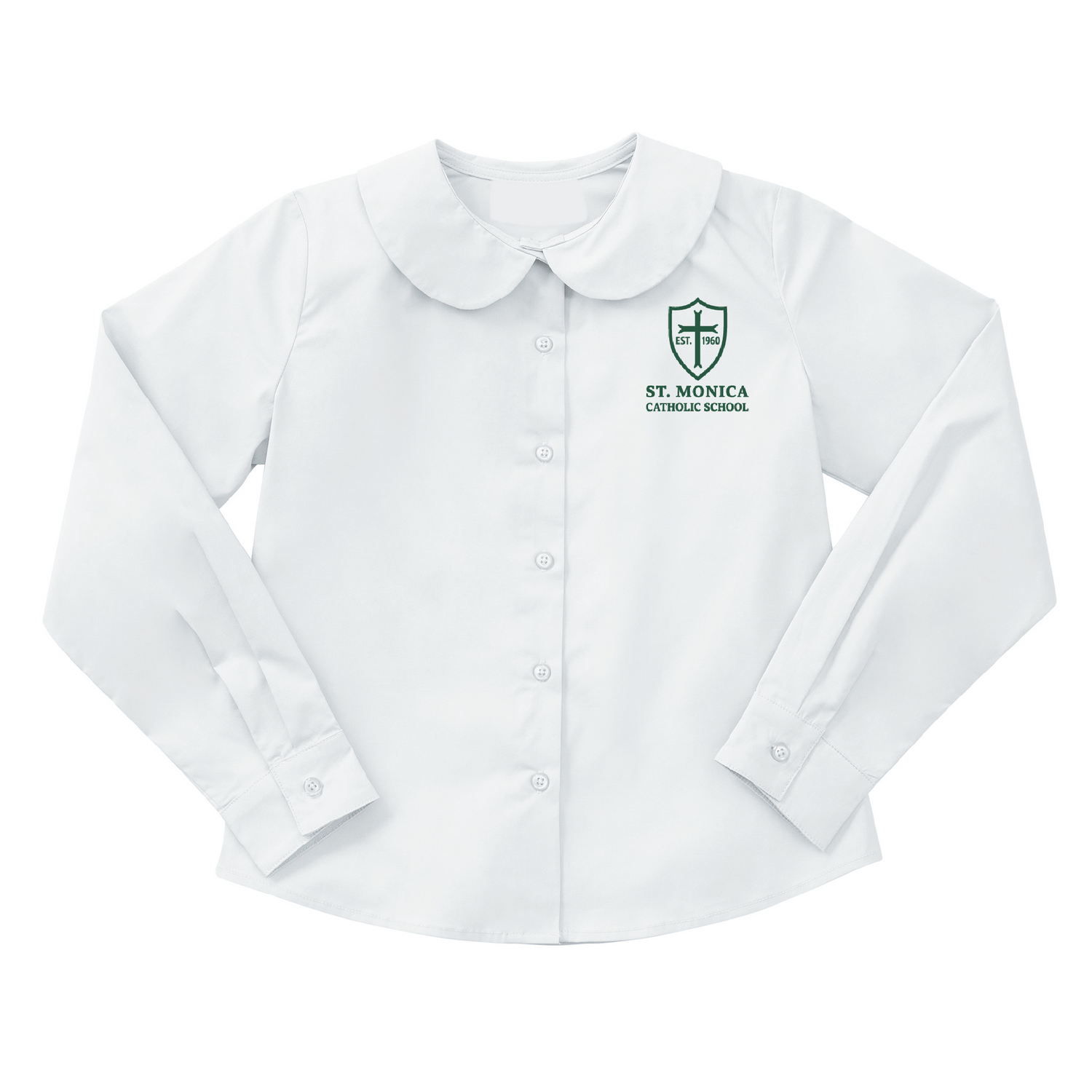 St. Monica Catholic School Round Collar Longsleeve Blouse - White