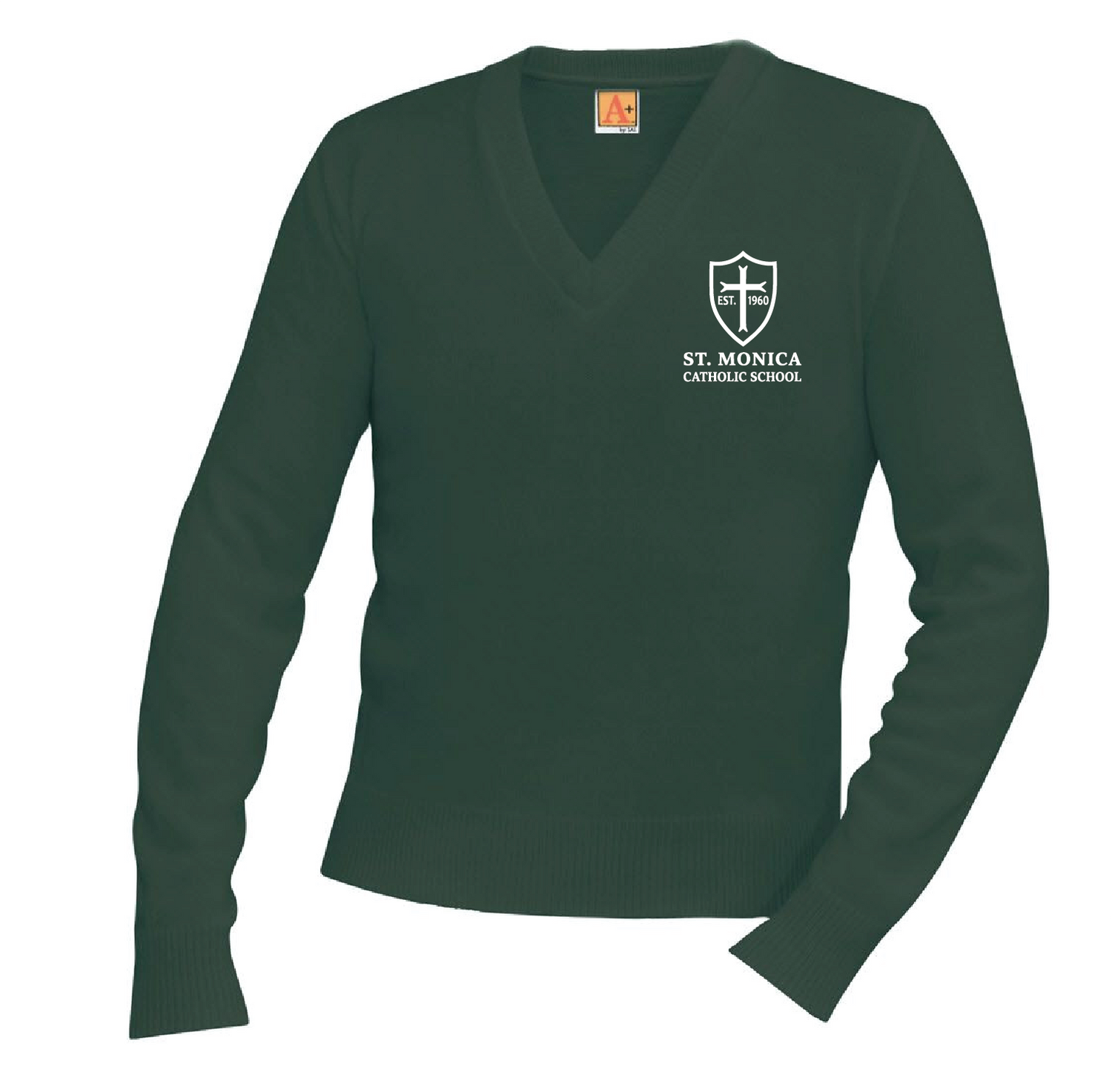 St. Monica Catholic School V-Neck Pullover Sweater - A+ Dark Green