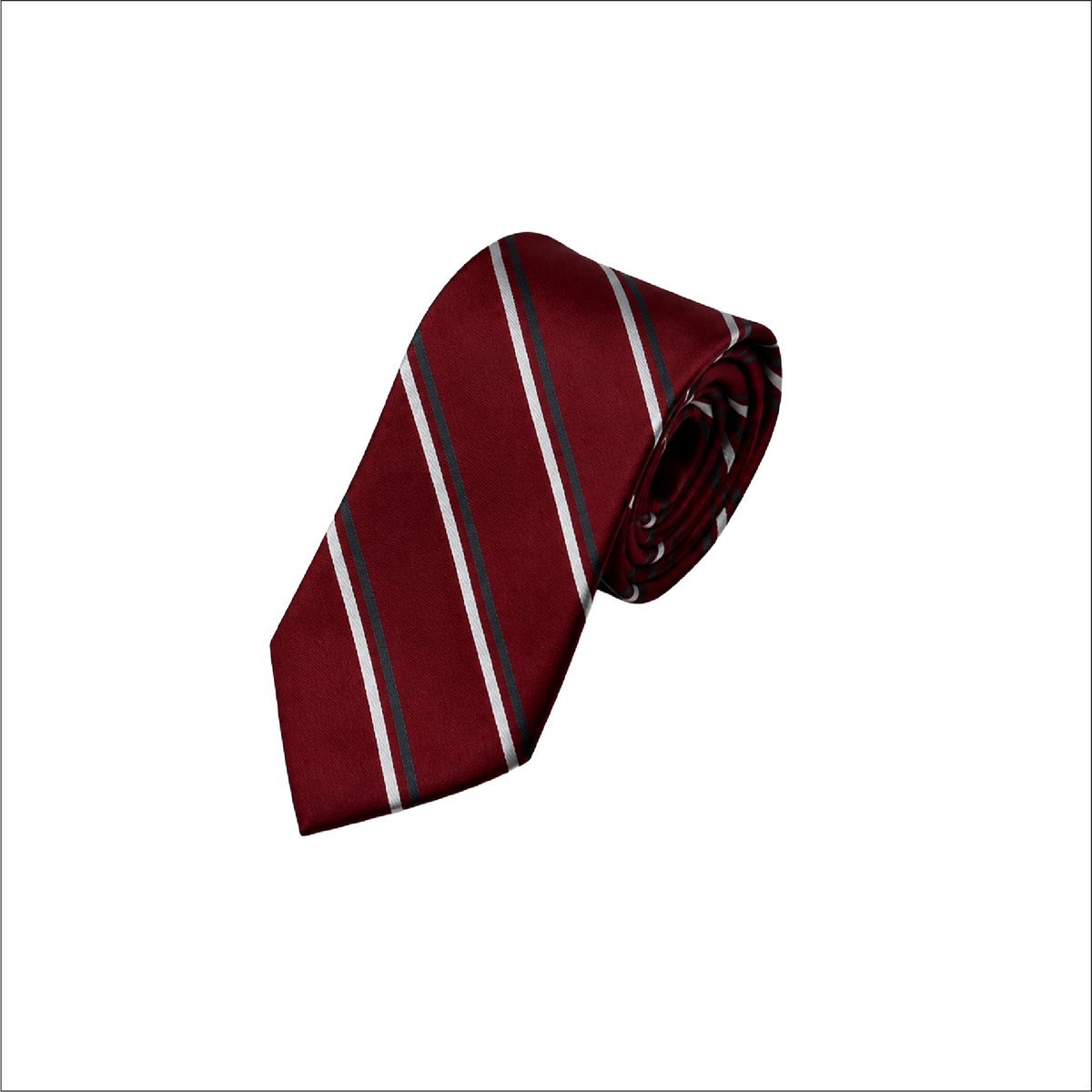 Neck Tie - Maroon with Grey and White Stripes