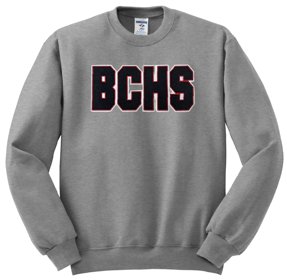 Belle Chasse High Full Chest Patch BCHS Crew Sweatshirt - Grey
