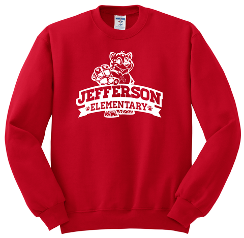 Jefferson Elementary School Crew Sweatshirt - Red - 1st - 3rd Grades