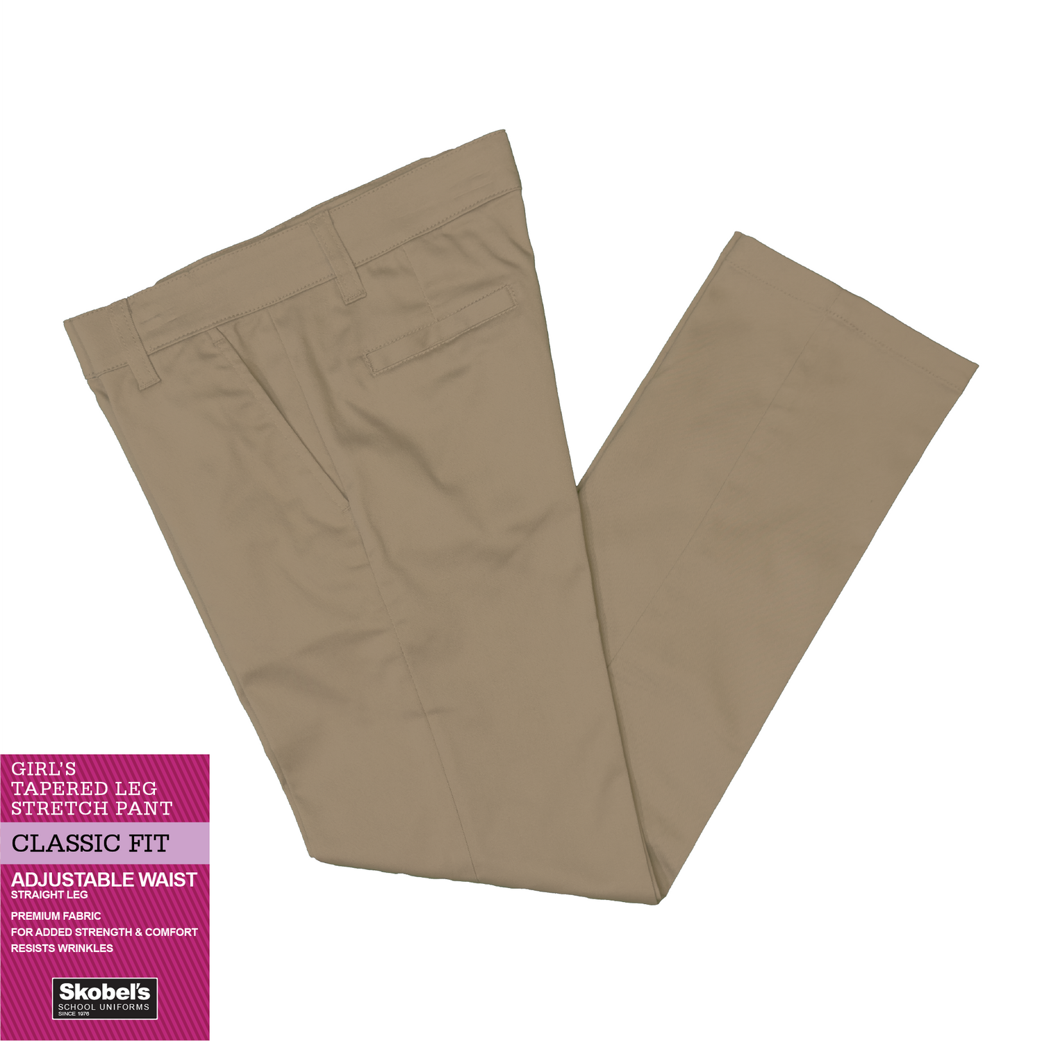 Girls Classic Fit Tapered Leg Stretch Pant - Khaki