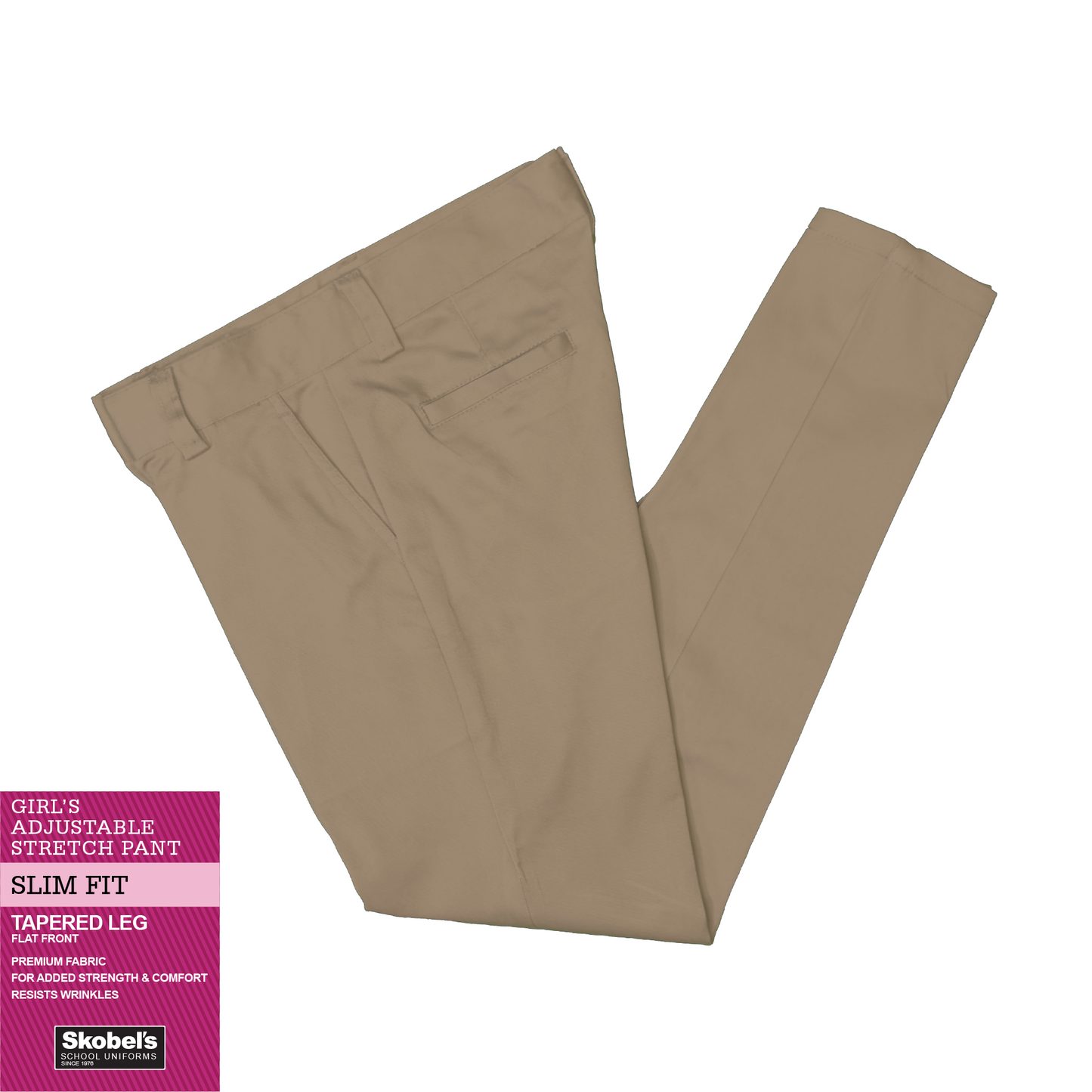 Girls Adjustable Slim Fit Stretch Pant  - Khaki