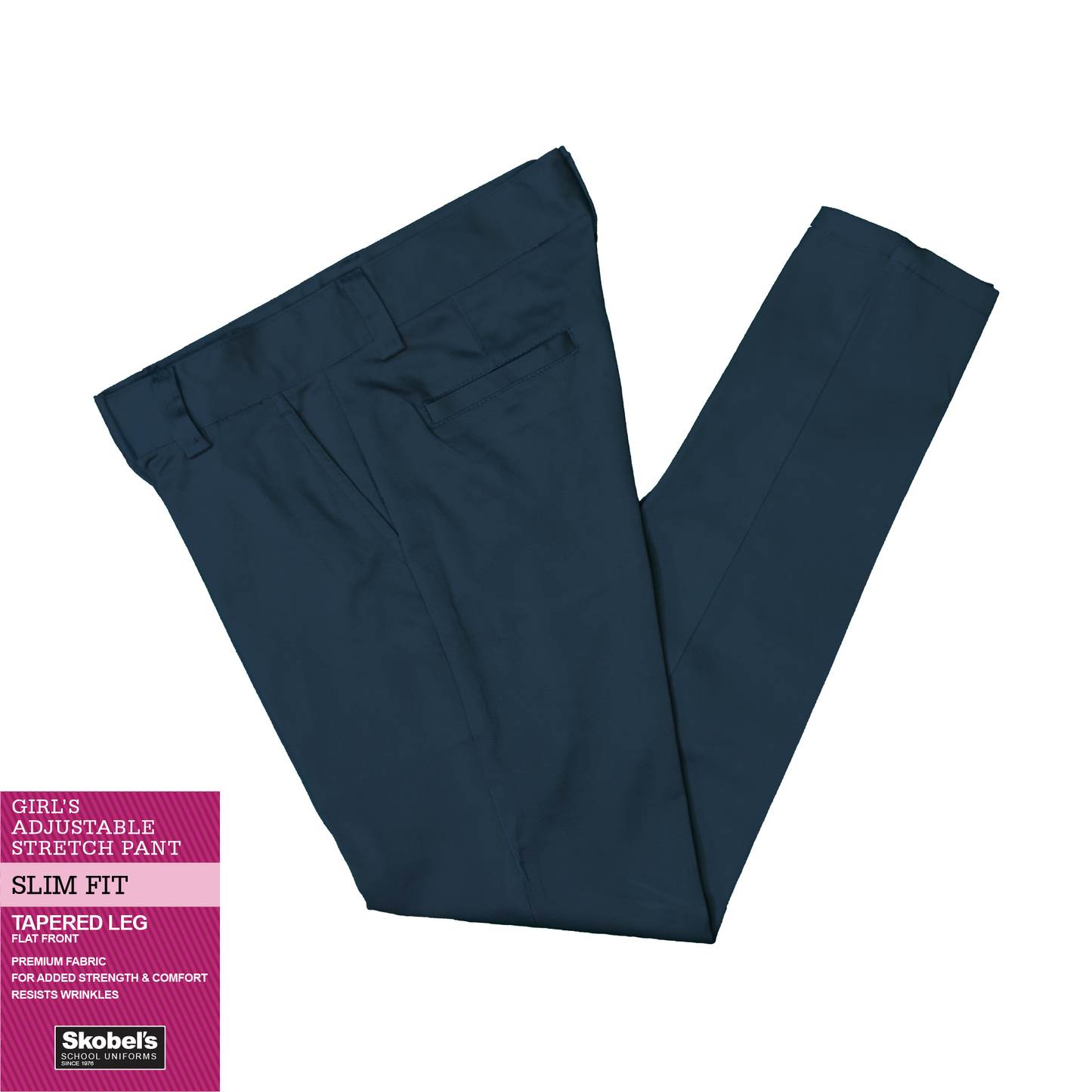 Girls Adjustable Slim Fit Stretch Pant  - Navy