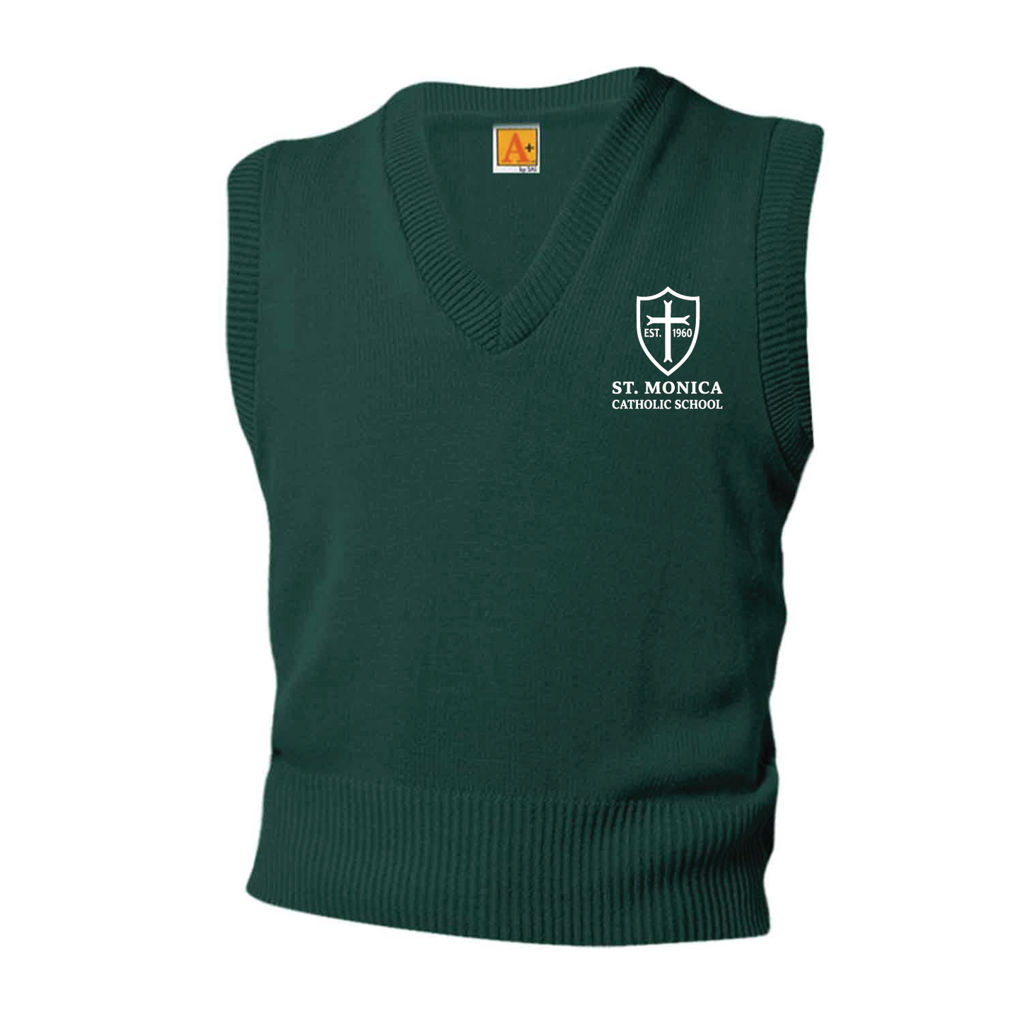 St. Monica Catholic School V-Neck Pullover Vest - A+ Dark Green