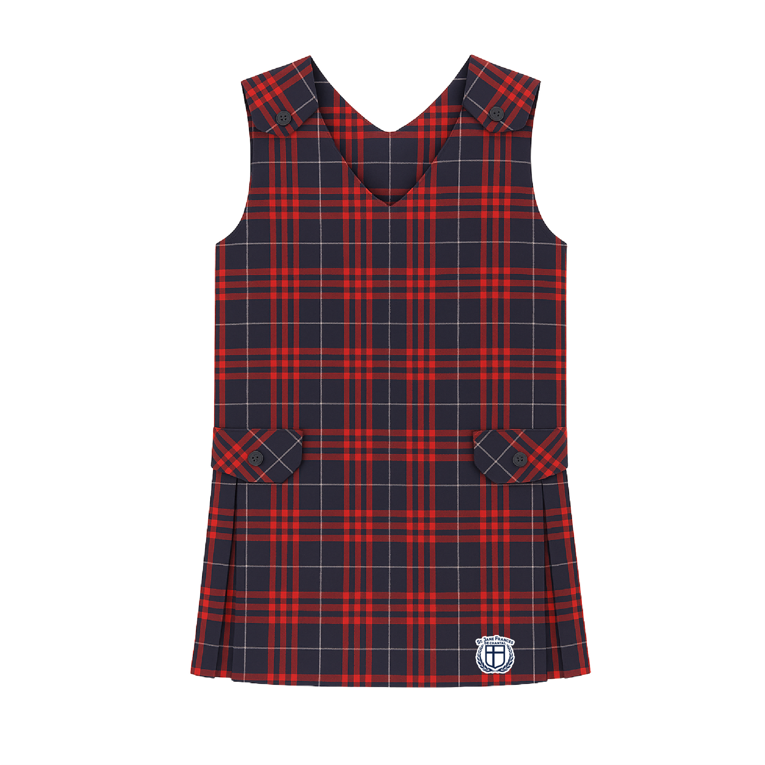 Hamilton Plaid V-Neck Princess Cut Jumper with St. Jane Frances logo