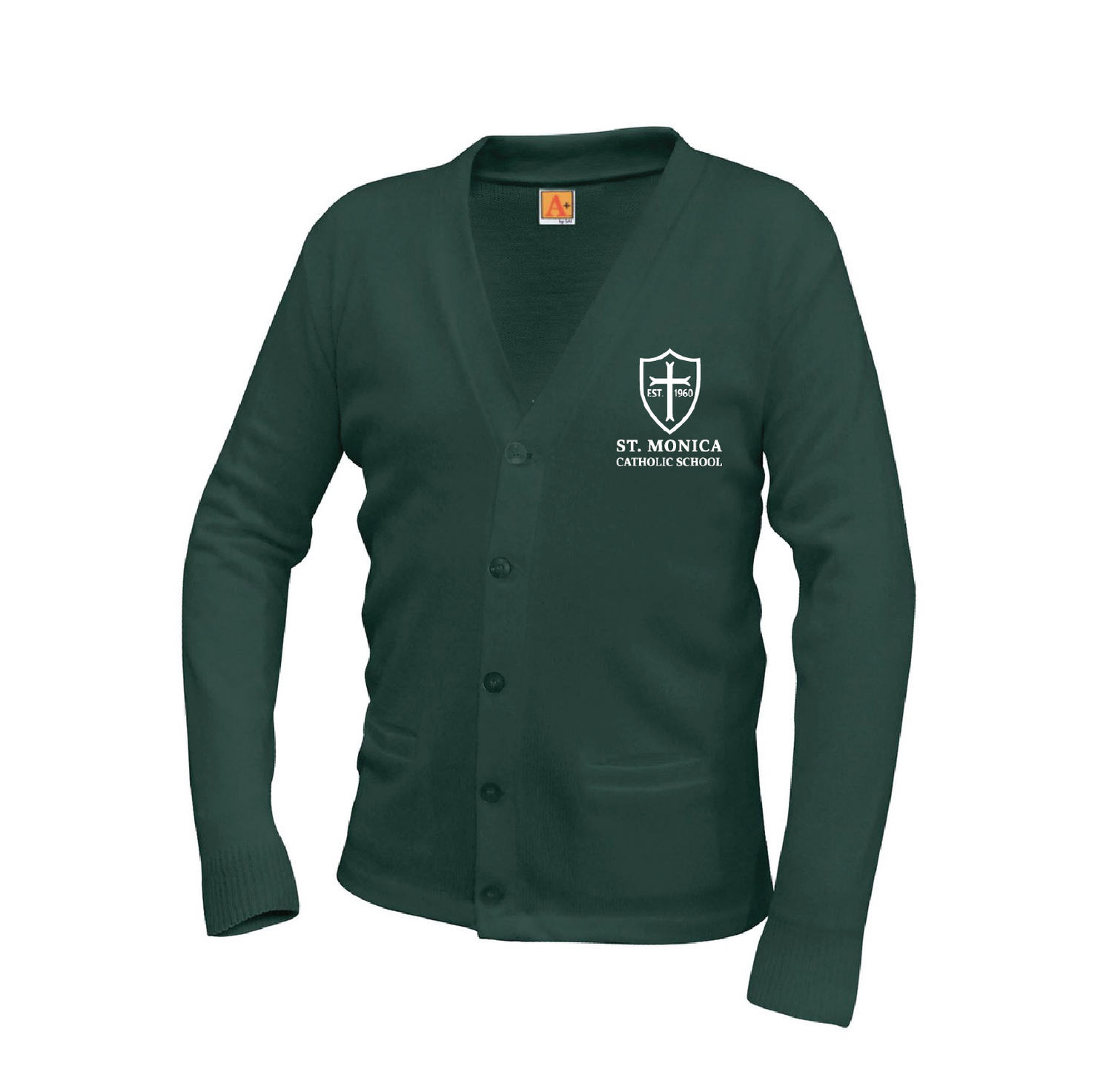 St. Monica Catholic School V-Neck Cardigan - A+ Dark Green
