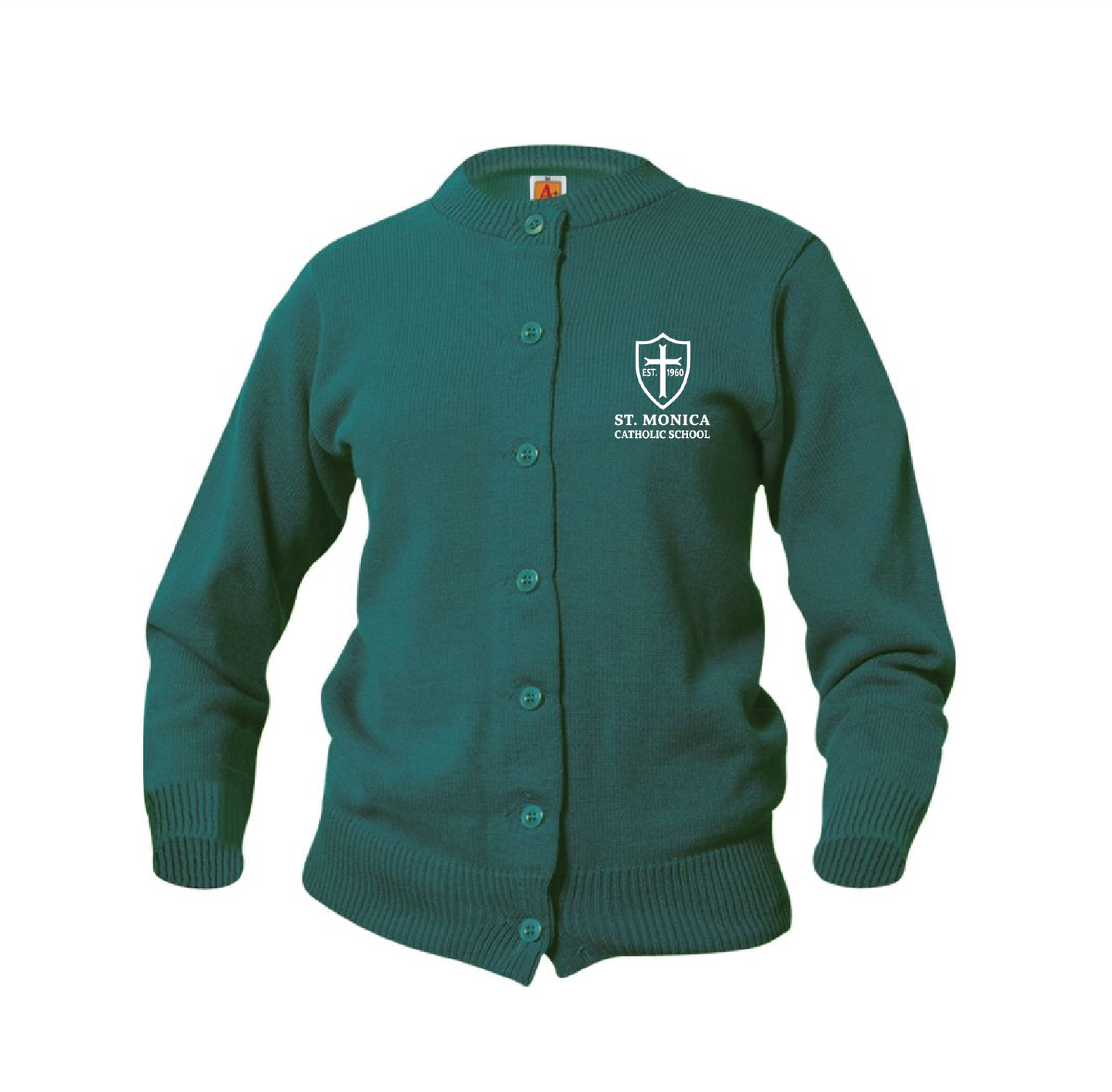St. Monica Catholic School Girls Cardigan - A+ Dark Green