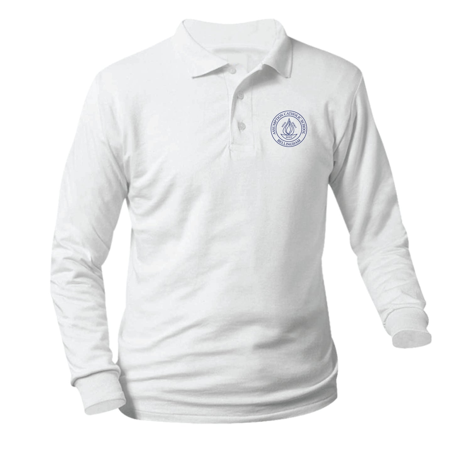 Assumption Catholic School Longsleeve Pique Polo - White