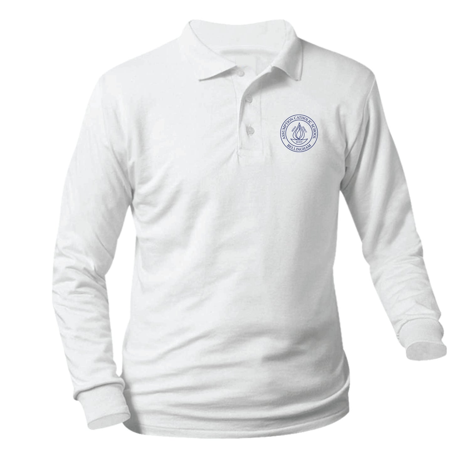 Assumption Catholic School Longsleeve Pique Polo - White