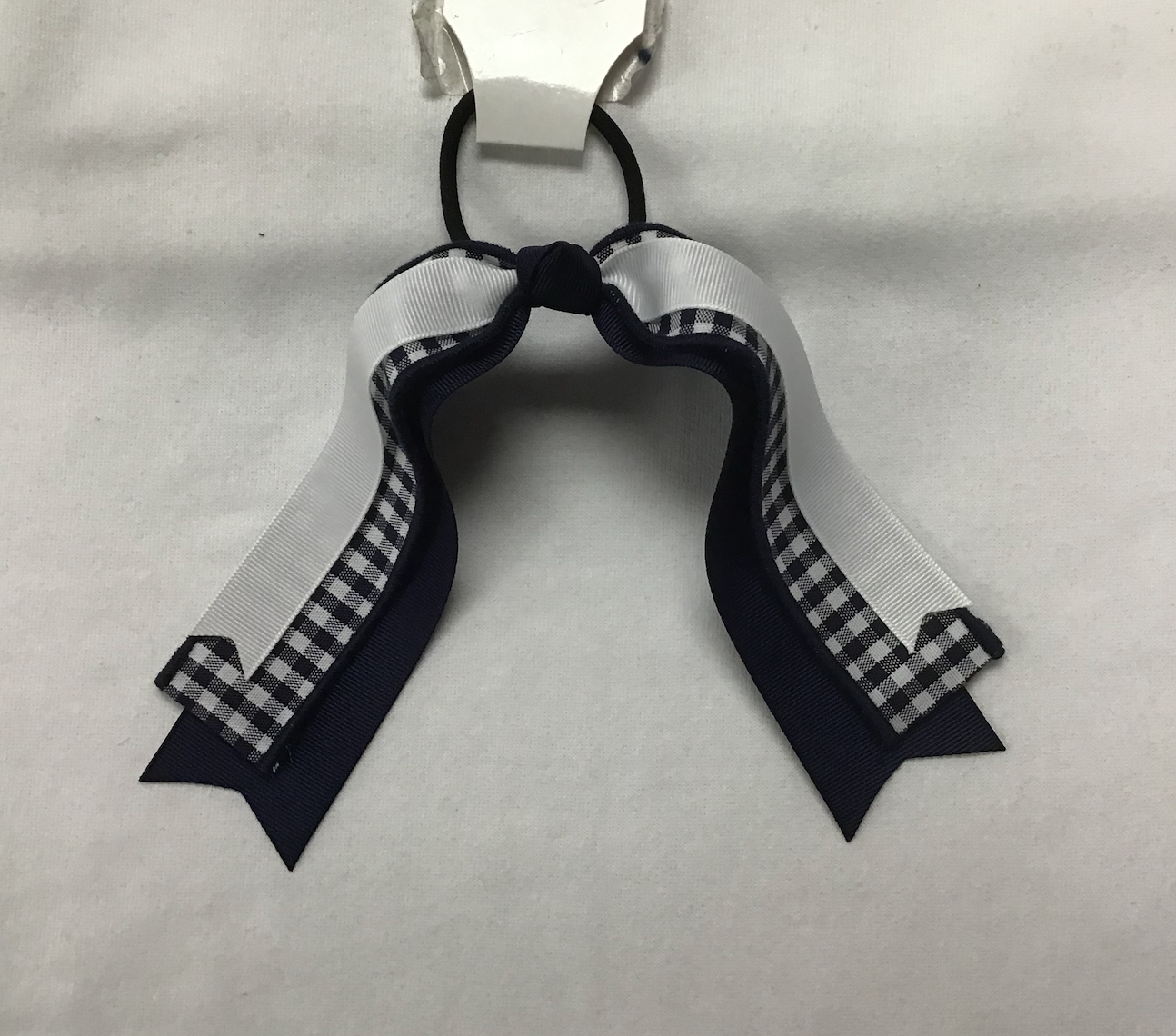 BLUE/WHITE PLAID WIDE RIBBON STREAMER BOW