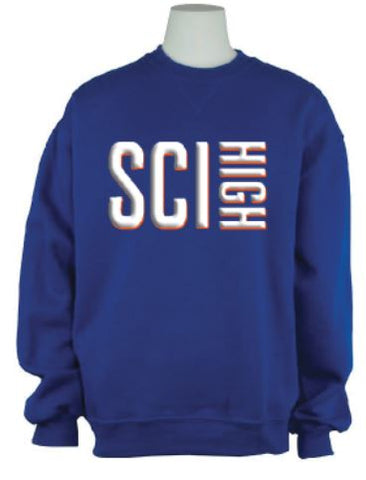 New Orleans Charter Science and Mathematics HS Crew Sweatshirt w/ Full Chest Sci High - Royal Blue - All Grades