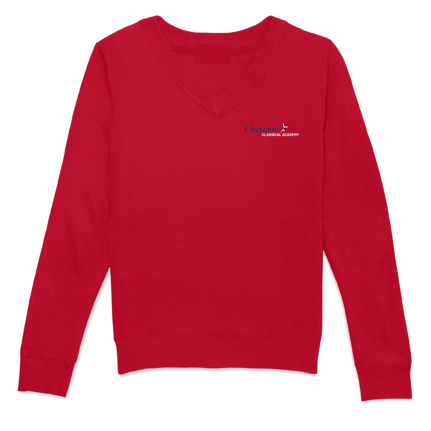 Cheyenne Classical Academy V-Neck Pullover Sweater - Red