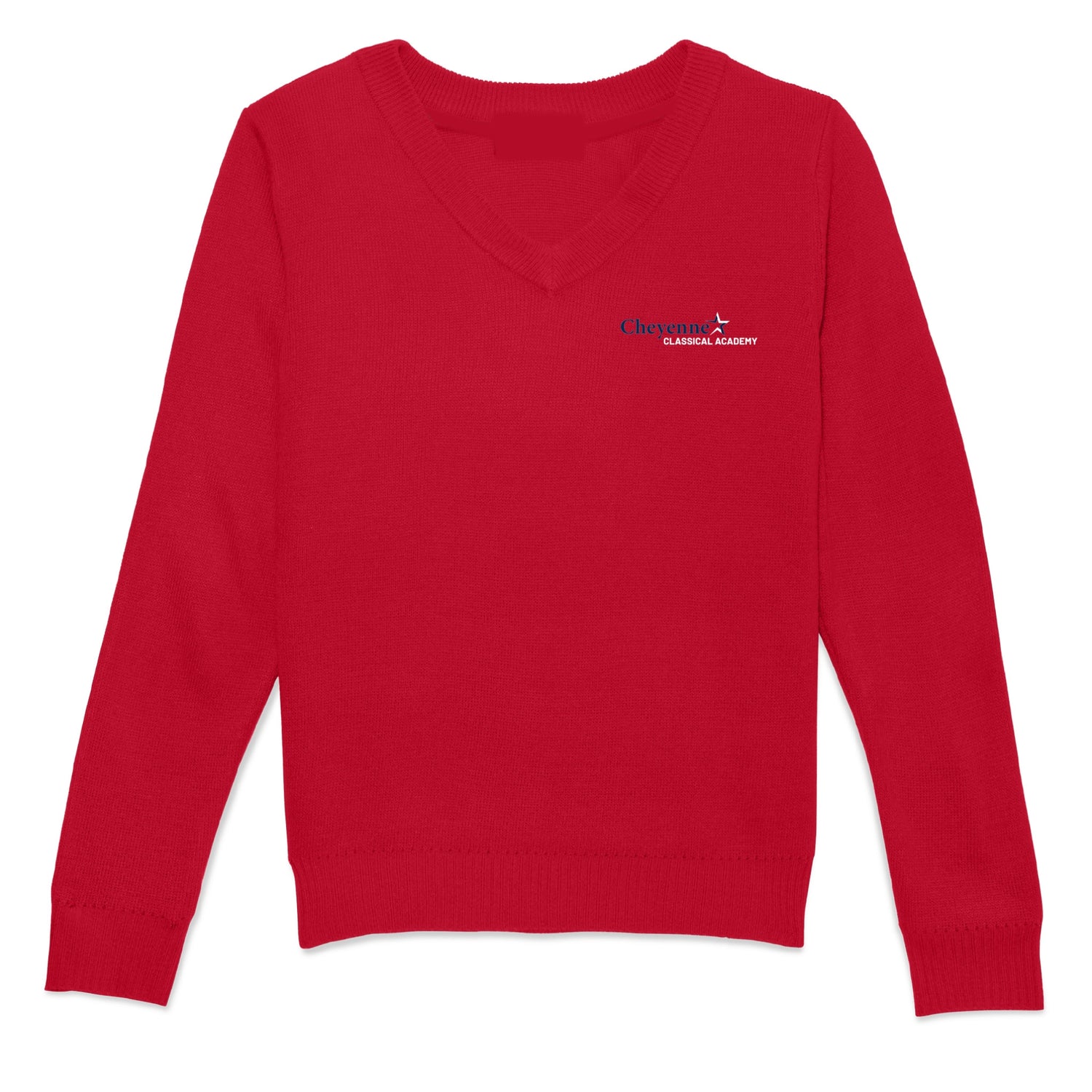 Cheyenne Classical Academy V-Neck Pullover Sweater - Red