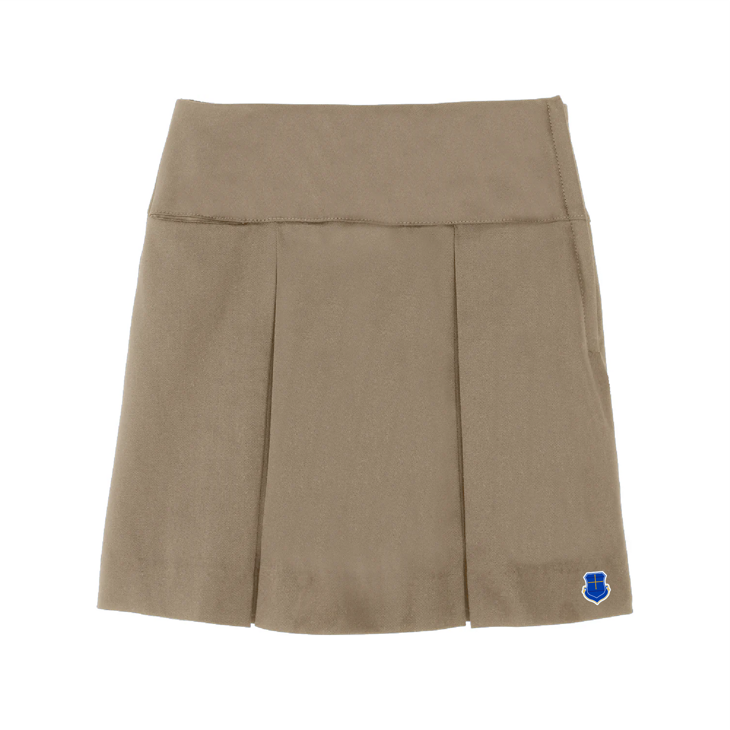 Drop Yoke Kick Pleat Skirt - Khaki with Ascension Lutheran logo