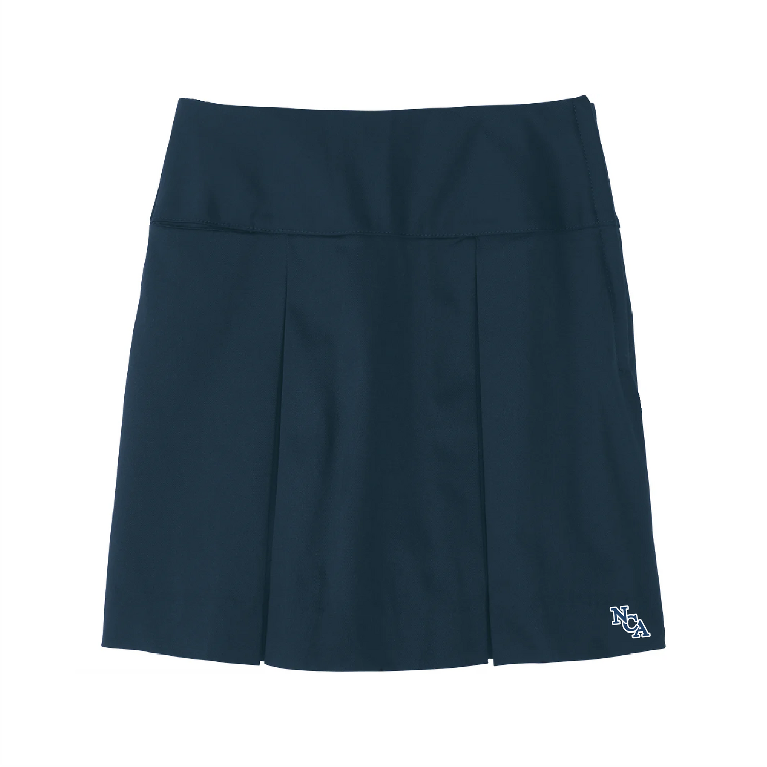 Drop Yoke Kick Pleat Skort - Navy with New Covenant Academy logo