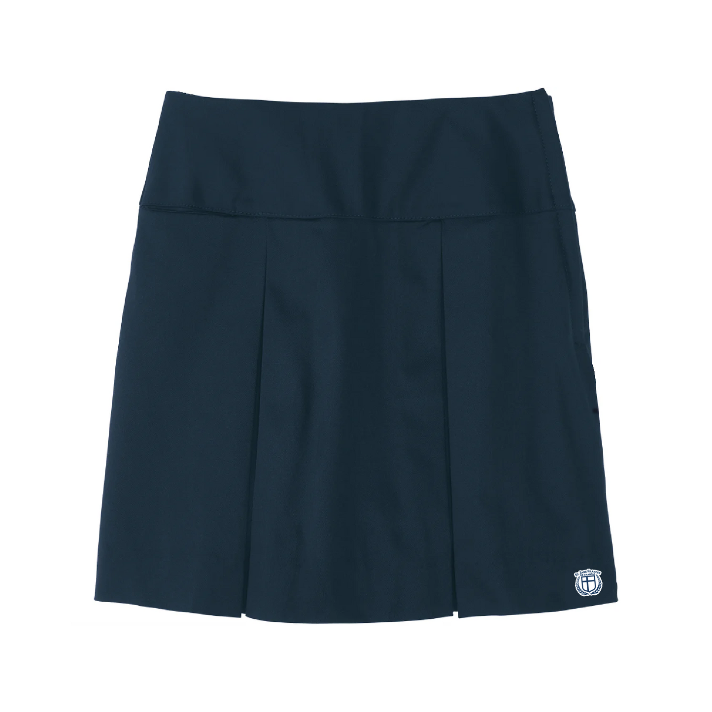 Drop Yoke Kick Pleat Skort - Navy with St. Jane Frances logo