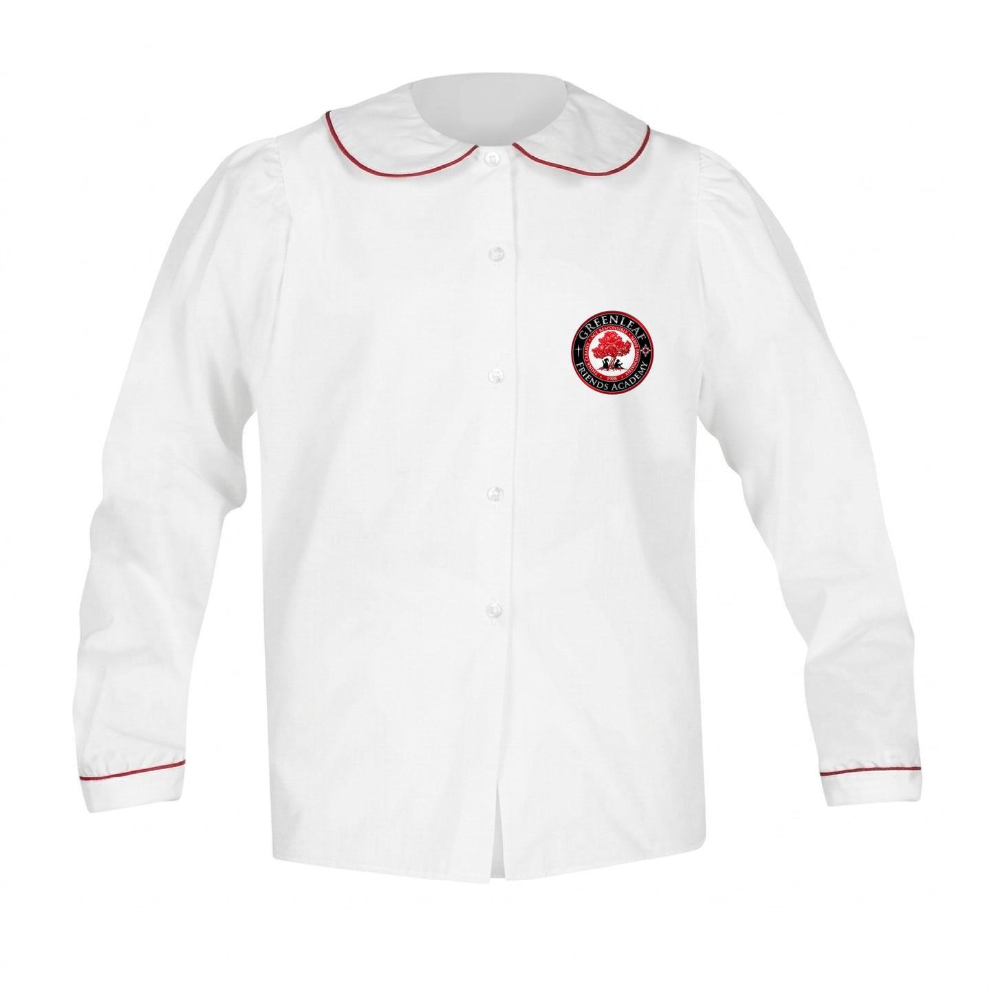 Greenleaf Friends Academy Round Collar Longsleeve Blouse - White with Red Piping