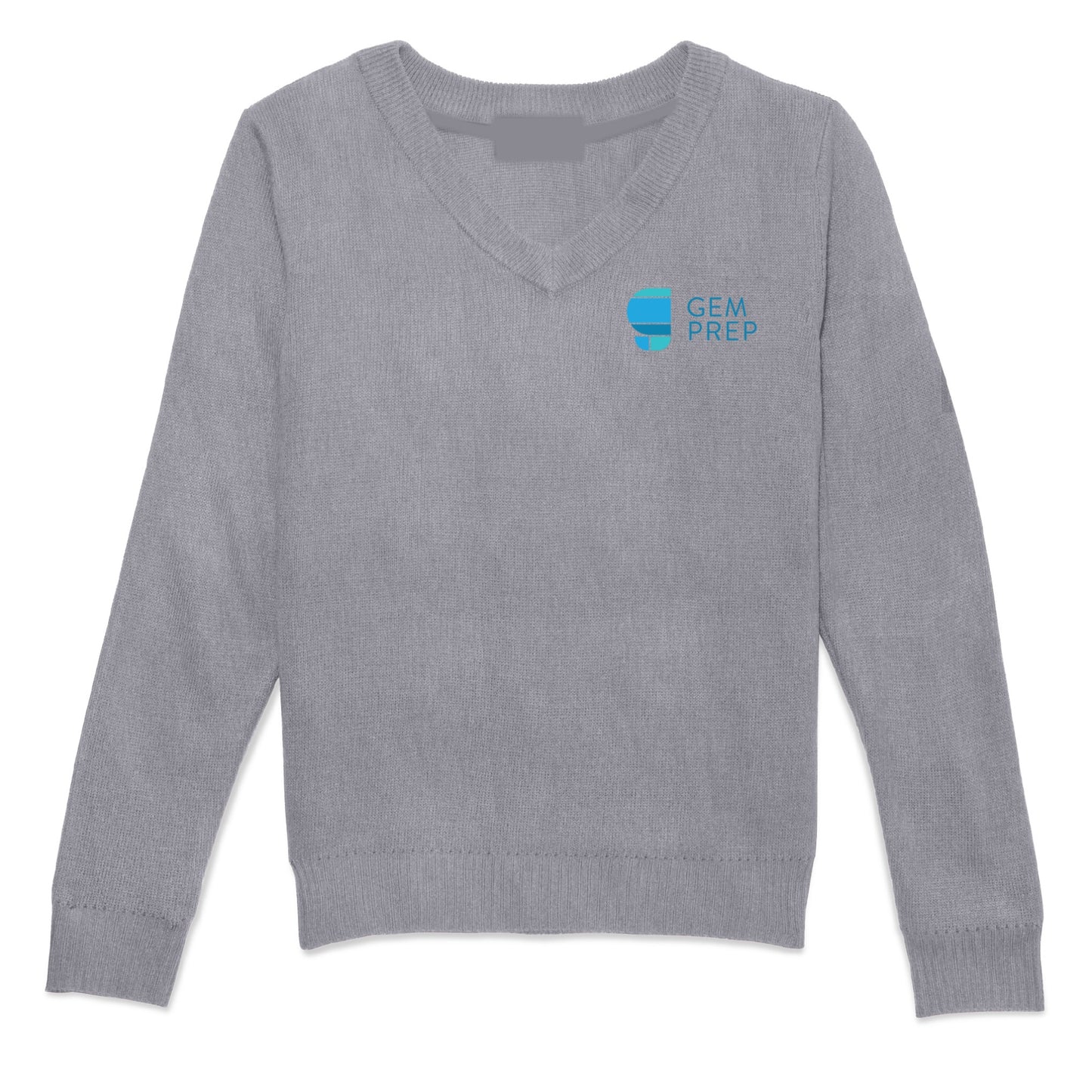 Gem Prep V-Neck Pullover Sweater - Grey