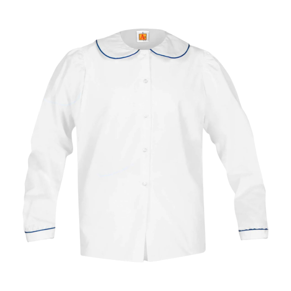 Round Collar Longsleeve Blouse with Navy Piping