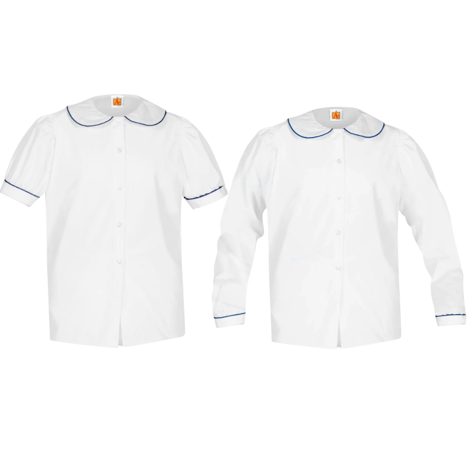 Round Collar Blouse with Navy Piping