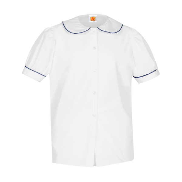 Round Collar Blouse with Navy Piping