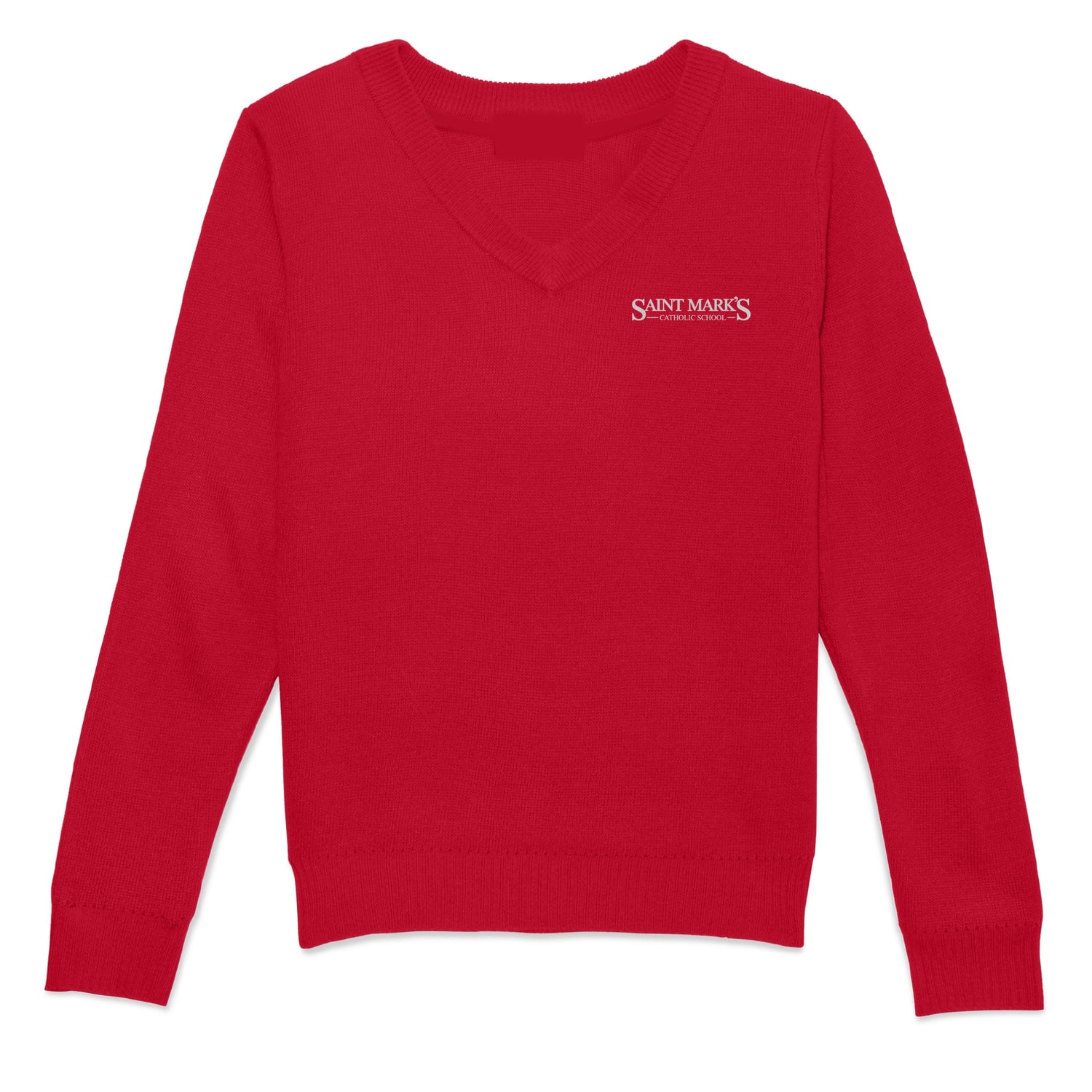 St. Mark's Catholic School V-Neck Pullover Sweater - Red