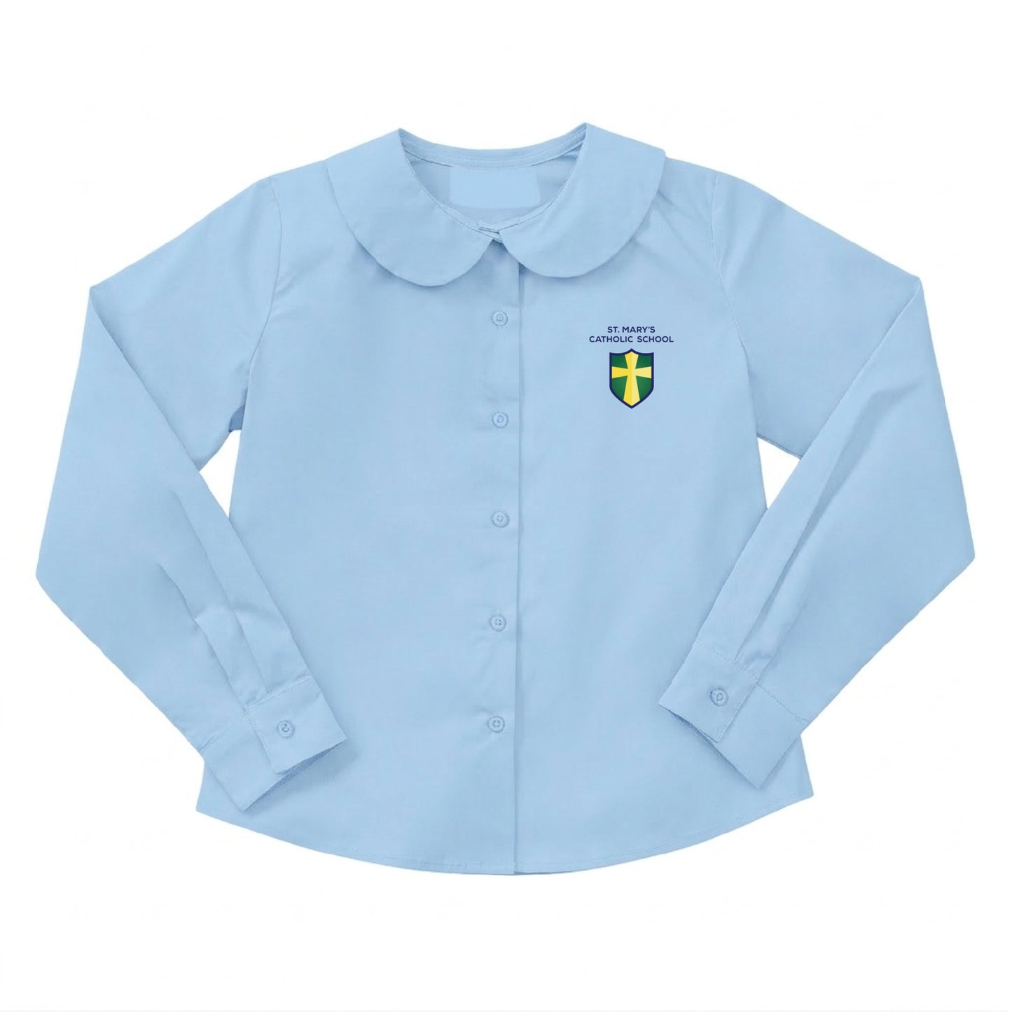 St. Mary's Catholic School Round Collar Longsleeve Blouse - Light Blue