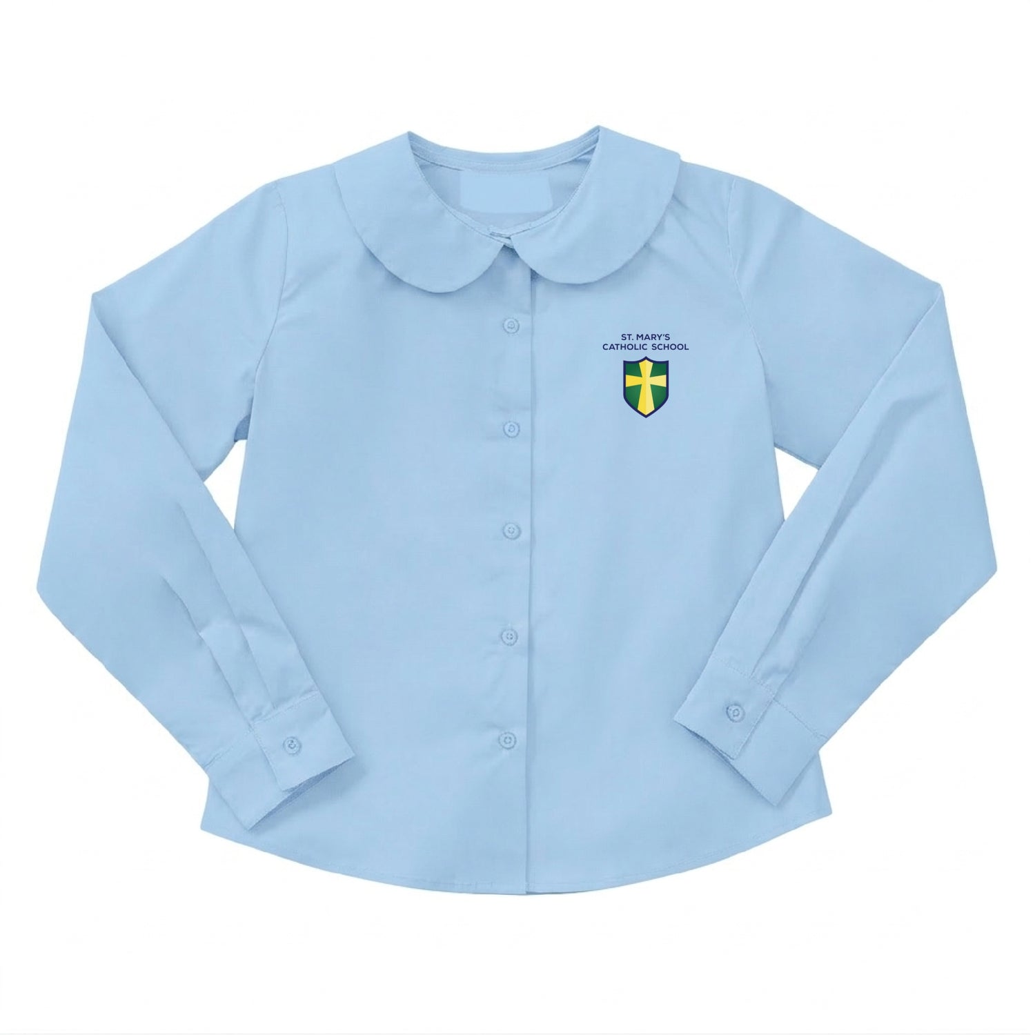 St. Mary's Catholic School Round Collar Longsleeve Blouse - Light Blue