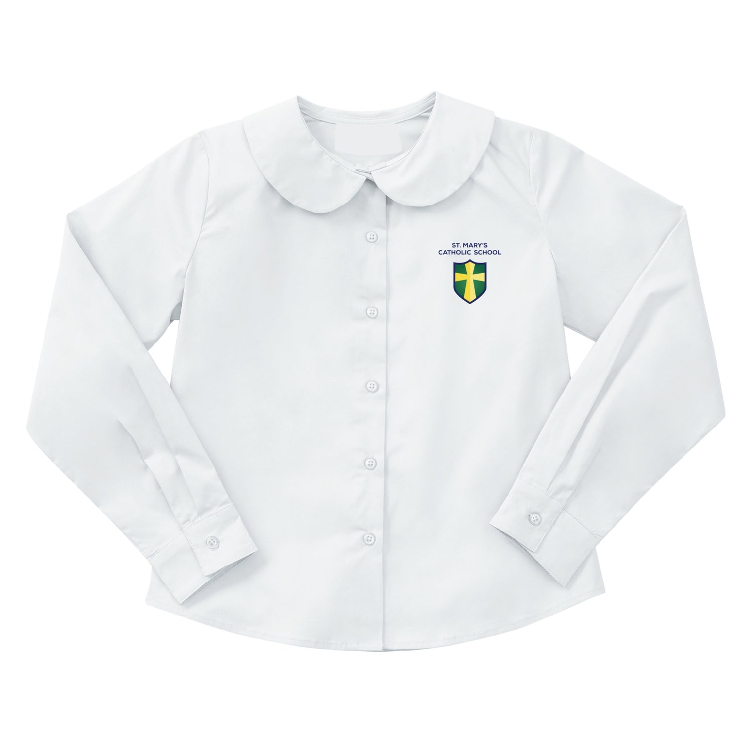 St. Mary's Catholic School Round Collar Longsleeve Blouse - White
