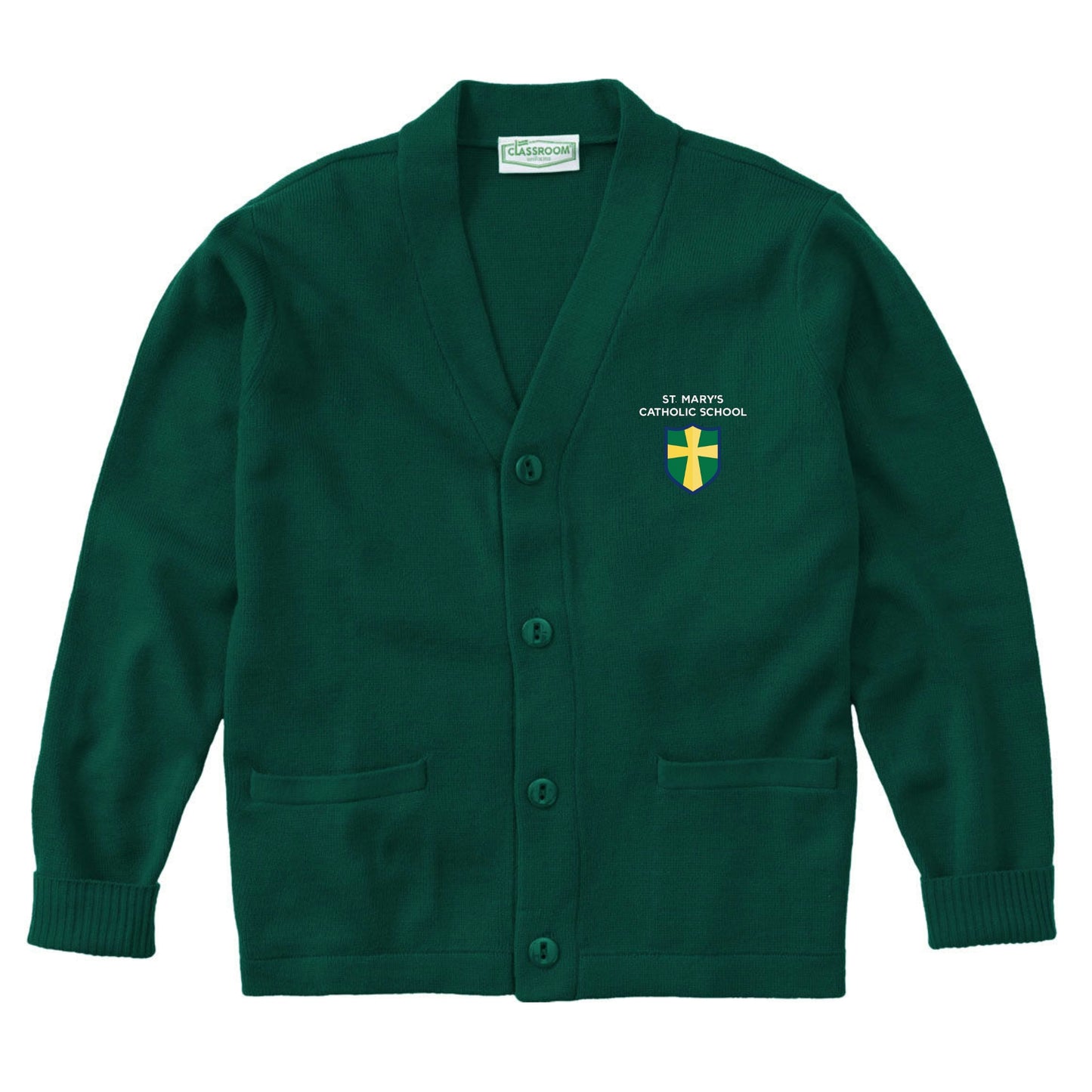 St. Mary's Catholic School V-Neck Cardigan - Dark Green
