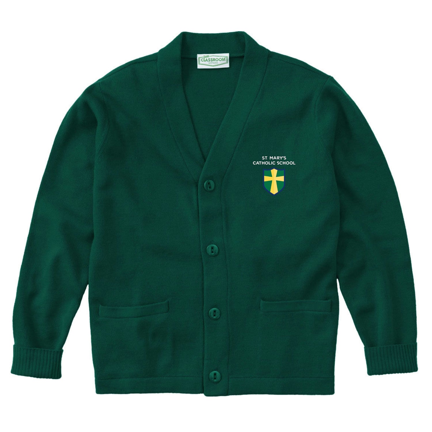St. Mary's Catholic School V-Neck Cardigan - Dark Green